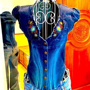Denim Embroidered  Vintage Corset Top Luxe Brand New With Tags Urban Outfitters